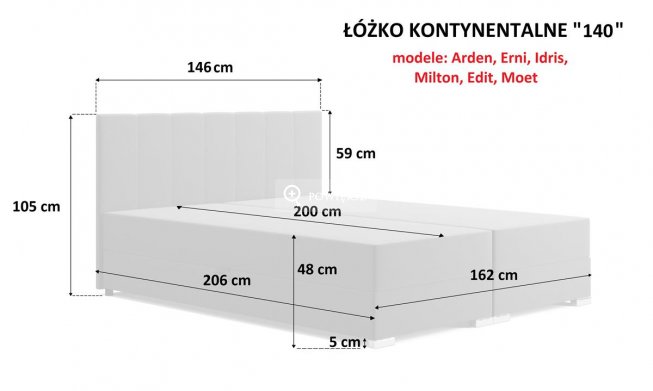 Łoże Kontynentalne Moet 140/160/180 z pojemnikiem i materacem