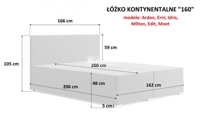 Łoże Kontynentalne Edit 140/160/180 z pojemnikiem i materacem 